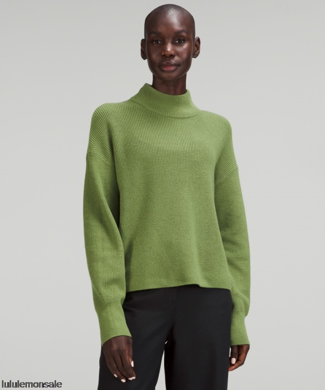 Lululemon Damen DELULU486 | Gerippter Rollkragenpullover Aus Einer Merinowollmischung Grünes Laub