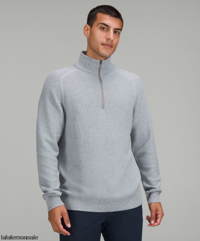 Lululemon Deutschland DELULU936 | Strukturierter Strickpullover Mit Halbem Reißverschluss Möwengrau Meliert