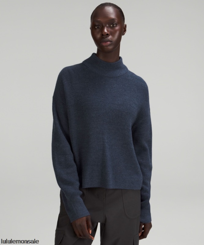Lululemon Damen DELULU485 | Meliert True Navy Gerippter Rollkragenpullover Aus Einer Merinowollmischung