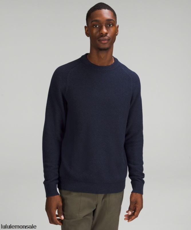 Lululemon Deutschland DELULU935 | Melierter Klassischer Marineblauer Strickpullover Mit Rundhalsausschnitt