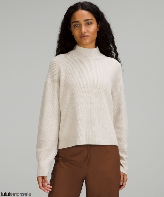Lululemon Damen DELULU484 | Lululemon Deutschland Gerippter Rollkragenpullover Aus Einer Merinowollmischung In Naturelfenbein Meliert